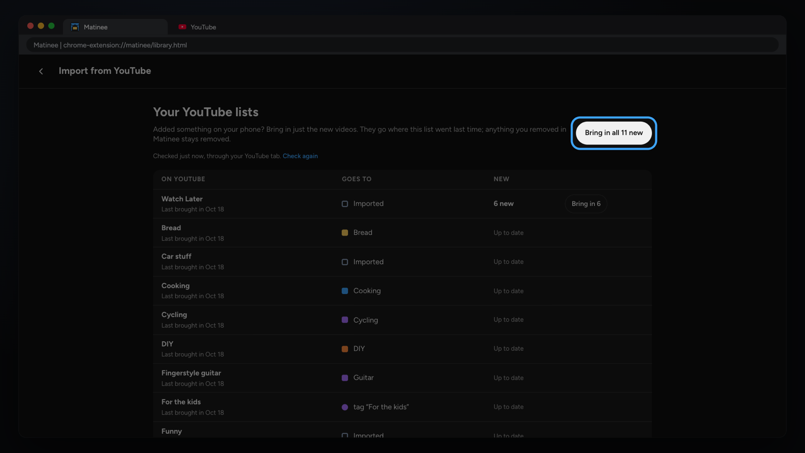 Your YouTube lists